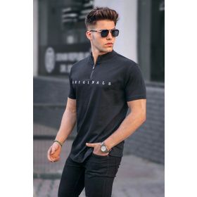 Madmext 5858 Siyah Fermuar Yaka Erkek Tişört