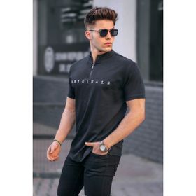 Madmext 5858 Siyah Fermuar Yaka Erkek Tişört