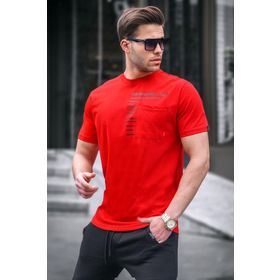 Madmext 5861 Kırmızı Cepli Baskılı Erkek T-shirt