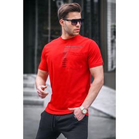 Madmext 5861 Kırmızı Cepli Baskılı Erkek T-shirt