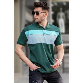 Madmext 5864 Yeşil Çizgili Polo Yaka Erkek Tişört