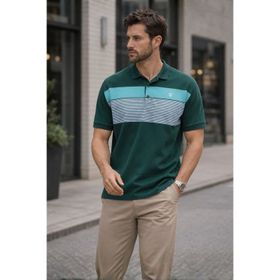 Madmext 5864 Yeşil Çizgili Polo Yaka Erkek Tişört