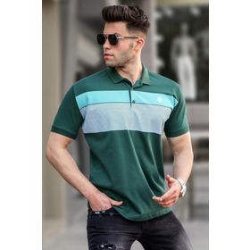 Madmext 5864 Yeşil Çizgili Polo Yaka Erkek Tişört