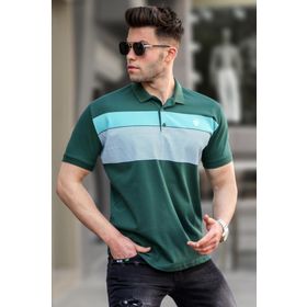 Madmext 5864 Yeşil Çizgili Polo Yaka Erkek Tişört