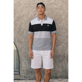 Madmext 5865 Gri Polo Yaka Çizgi Erkek T-shirt