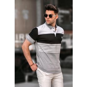 Madmext 5865 Gri Polo Yaka Çizgi Erkek T-shirt