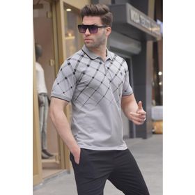Madmext 5867 Boyalı Gri Düğmeli Polo Yaka Erkek T-shirt
