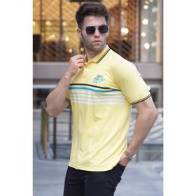 Madmext 5869 Erkek Sarı Çizgili Polo Yaka Tişört