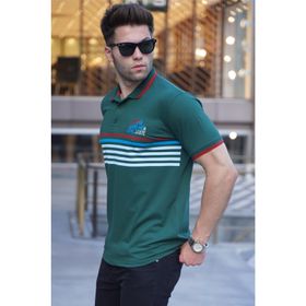 Madmext 5869 Erkek Sarı Çizgili Polo Yaka Tişört