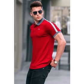 Madmext 5888 Bordo Erkek Kol Şeritli Polo Yaka Tişört