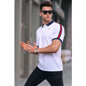 Madmext 5888 Erkek Siyah Kol Şeritli Polo Yaka Tişört