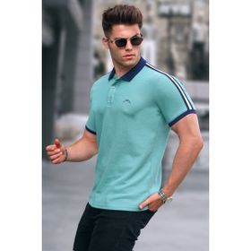 Madmext 5888 Mint Yeşili Kol Şeritli Polo Yaka Erkek T-shirt