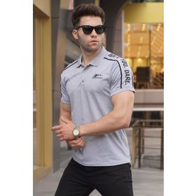 Madmext 5892 Kol Detaylı Nakışlı Polo Yaka Tişört