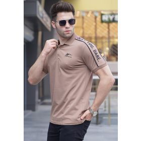 Madmext 5892 Kol Detaylı Nakışlı Polo Yaka Tişört