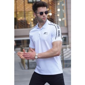 Madmext 5892 Kol Detaylı Nakışlı Polo Yaka Tişört