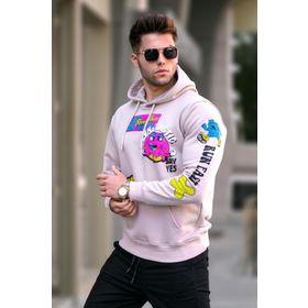 Madmext 5896 Erkek Bej Baskılı Kapüşonlu Sweatshirt
