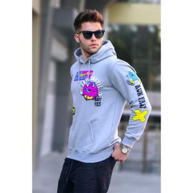 Madmext 5896 Erkek Boyalı Gri Baskılı Kapüşonlu Sweatshirt