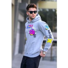 Madmext 5896 Erkek Boyalı Gri Baskılı Kapüşonlu Sweatshirt
