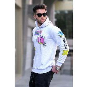 Madmext 5896 Erkek Karmelanj Baskılı Kapüşonlu Sweatshirt