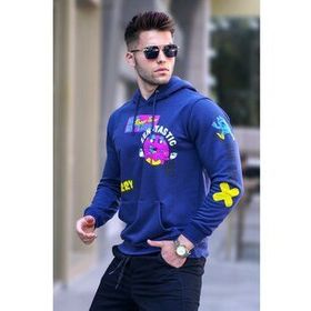 Madmext 5896 Erkek Lacivert Baskılı Kapüşonlu Sweatshirt