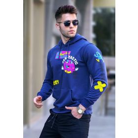 Madmext 5896 Erkek Lacivert Baskılı Kapüşonlu Sweatshirt