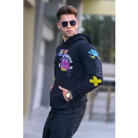 Madmext 5896 Erkek Siyah Baskılı Kapüşonlu Sweatshirt