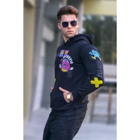 Madmext 5896 Erkek Siyah Baskılı Kapüşonlu Sweatshirt