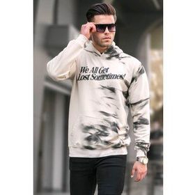 Madmext 5897 Bej Nakışlı Kapüşonlu Erkek Sweatshirt