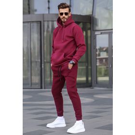 Madmext 5905 Bordo Kapüşonlu Basic Eşofman Takımı