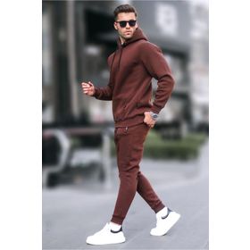 Madmext 5905 Kapüşonlu Basic Açık Bej Erkek Eşofman Takımı