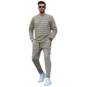 Madmext 5907 Bej Kapitone Desenli Erkek Eşofman Takımı