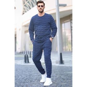Madmext 5907 Lacivert Kapitone Desenli Erkek Eşofman Takımı