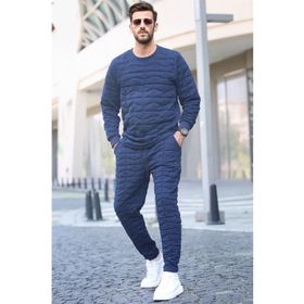 Madmext 5907 Lacivert Kapitone Desenli Erkek Eşofman Takımı
