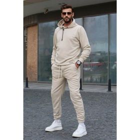 Madmext 5908 Bej Kapüşonlu Basic Eşofman Takımı