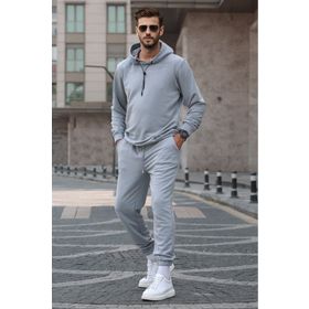 Madmext 5908 Boyalı Gri Kapüşonlu Basic Eşofman Takımı