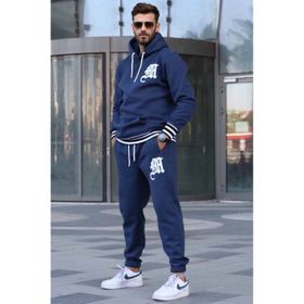 Madmext 5909 Lacivert Baskılı Kapüşonlu Erkek Eşofman Takımı