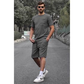 Madmext 5914 Füme Basic Cep Detaylı Erkek Şort Takımı