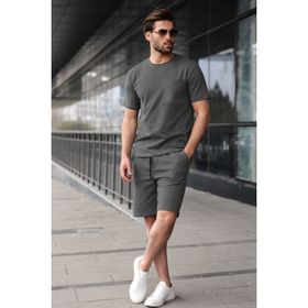 Madmext 5914 Füme Basic Cep Detaylı Erkek Şort Takımı