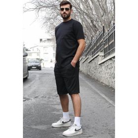 Madmext 5914 Siyah Basic Cep Detaylı Erkek Şort Takımı