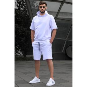 Madmext 5919 Beyaz Kapüşonlu Şort Takım