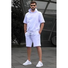 Madmext 5919 Beyaz Kapüşonlu Şort Takım
