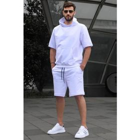 Madmext 5919 Beyaz Kapüşonlu Şort Takım