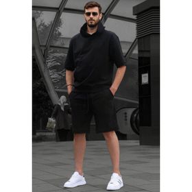 Madmext 5919 Siyah Kapüşonlu Şort Takım