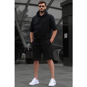 Madmext 5919 Siyah Kapüşonlu Şort Takım