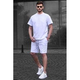 Madmext 5920 Beyaz Basic Erkek Şort Takımı