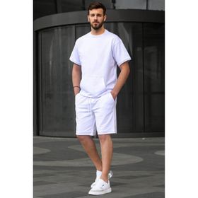 Madmext 5921 Beyaz Basic Erkek Şort Takım