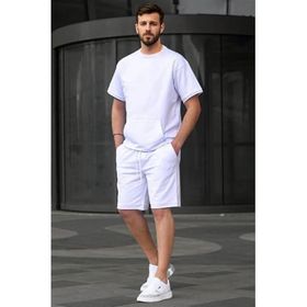 Madmext 5921 Beyaz Basic Erkek Şort Takım