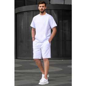Madmext 5921 Beyaz Basic Erkek Şort Takım