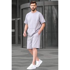 Madmext 5921 Boyalı Gri Basic Erkek Şort Takım
