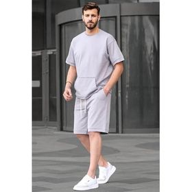 Madmext 5921 Boyalı Gri Basic Erkek Şort Takım